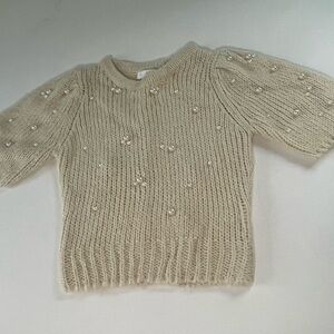 ASTR Natural Crew Neck Knit Pearl Ribbed Holiday SweaterTop Small Dressy Glam